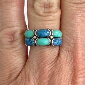 Premier Designs Sterling Silver 925 Simulated Turquoise Sodalite Band Ring 6.5